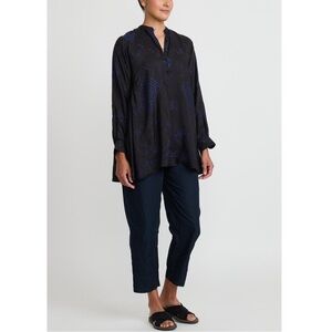 Silk Shekhawati Shirt in Black and Indigo Blue Black Patterned Tunic Top medium